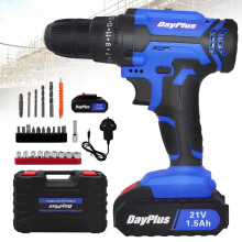 Cordless Drill Driver Kit, 21V Electric Drill Screwdriver Combi Set, Li-Ion Battery, Fast Charger, 25+1 Clutch, 45N.m Torque, Built in LED, for