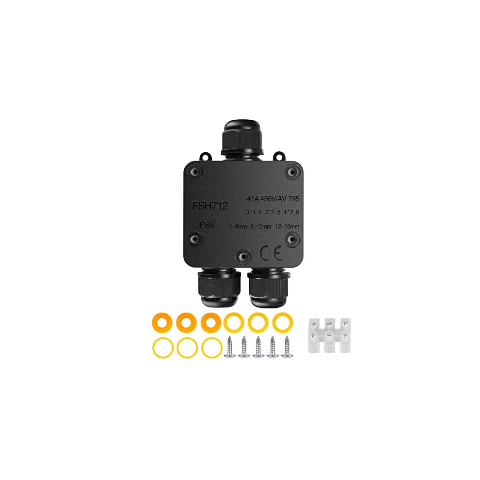 IP68 Waterproof Junction Box, 3-Way Y-Type PA9 Outdoor Electrical Junction Box, Electrical Enclosure, Gland External Cable Connector Wire Connector