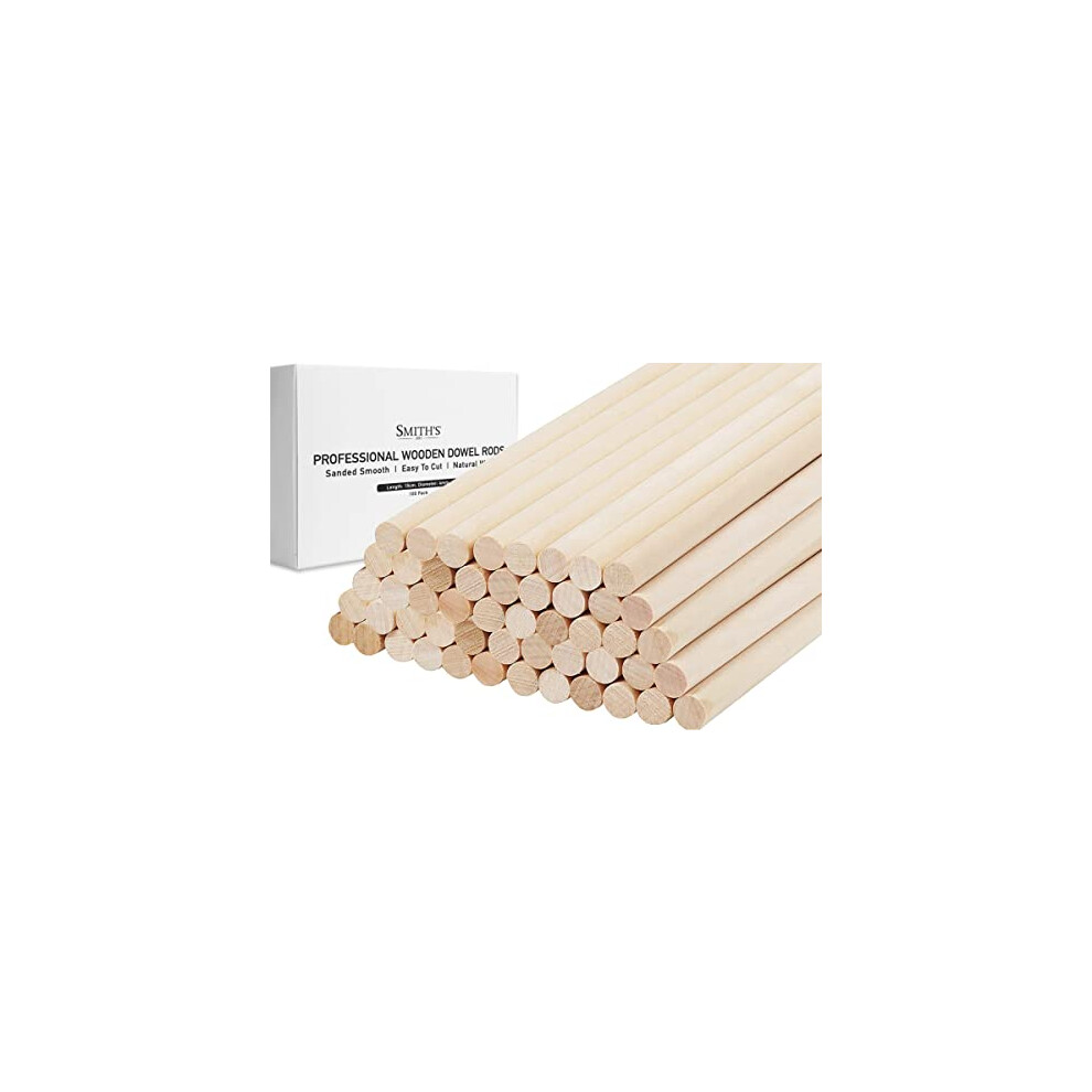 Wooden Dowel Rods By Smith's (100 Pack / 15cm X 4mm) | Unfinished, Natural, Organic Wood Sticks | FSC Approved | Perfect For Craft Projects, DIY