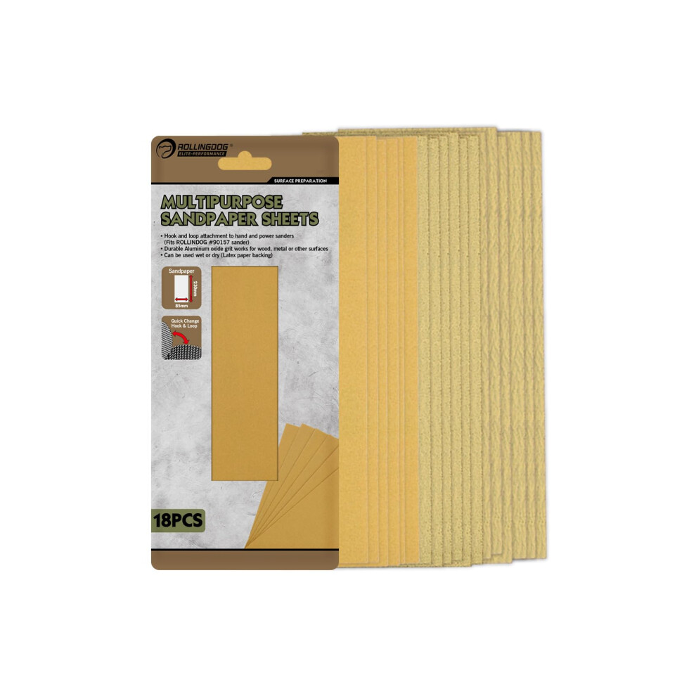 Sander Paper Sheets - 18Pc (80,120,240 Grit) Hook&Loop Sandpaper For Wood, Metal Or Other Surfaces(For Rollingdog Rectangular Sander),3"X9" 6975284274123
