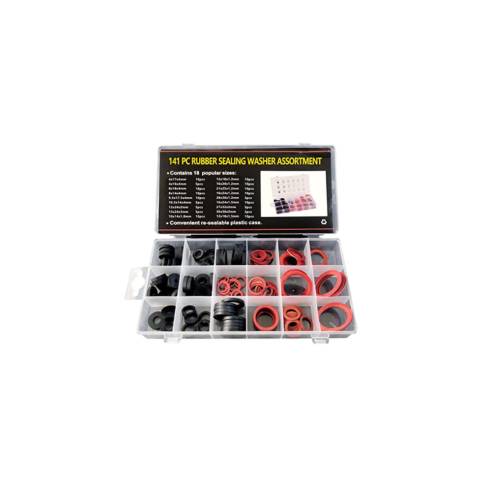 141 Pcs O-Rings Seal Gasket Washers, 18 Sizes Faucet Washer Assortment Kit, Rubber Sealing Garden Hose Washers Set, Rubber Tap Seal Plumbing Silicone 791519218559