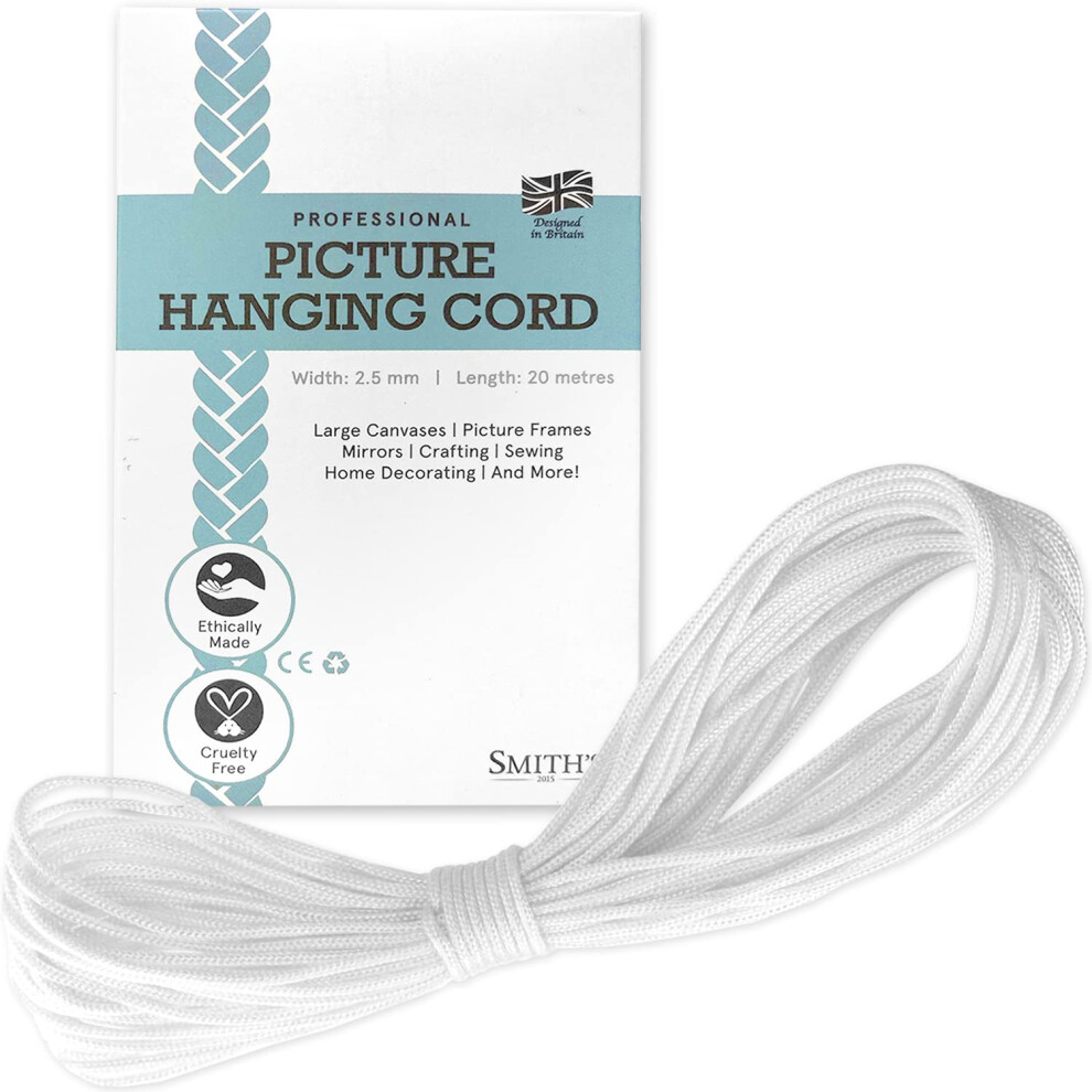 Smith's Extra Strong Picture Hanging Cord (20m x 2.5mm) | 30kg Capacity | Heavy Duty | Braided Rope | Matte Finish | Perfect for Hanging Pictures,