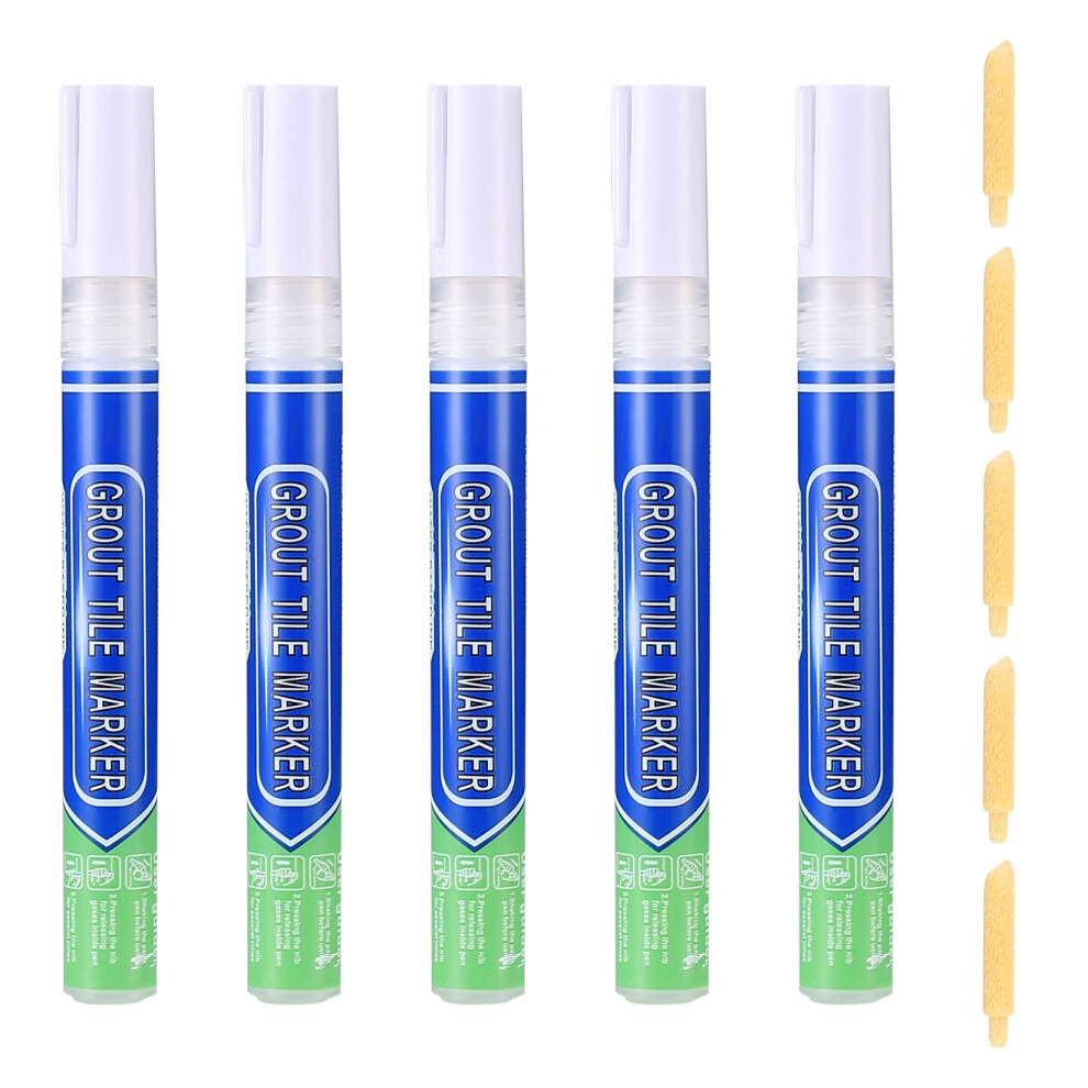 5 Pcs Grout Pen White, White Grouting Tiles Pens, Tile Grout Reviver Pens, Grout Restorer Marker Repair Pens for Wall Lines Floor Tile Gap - White