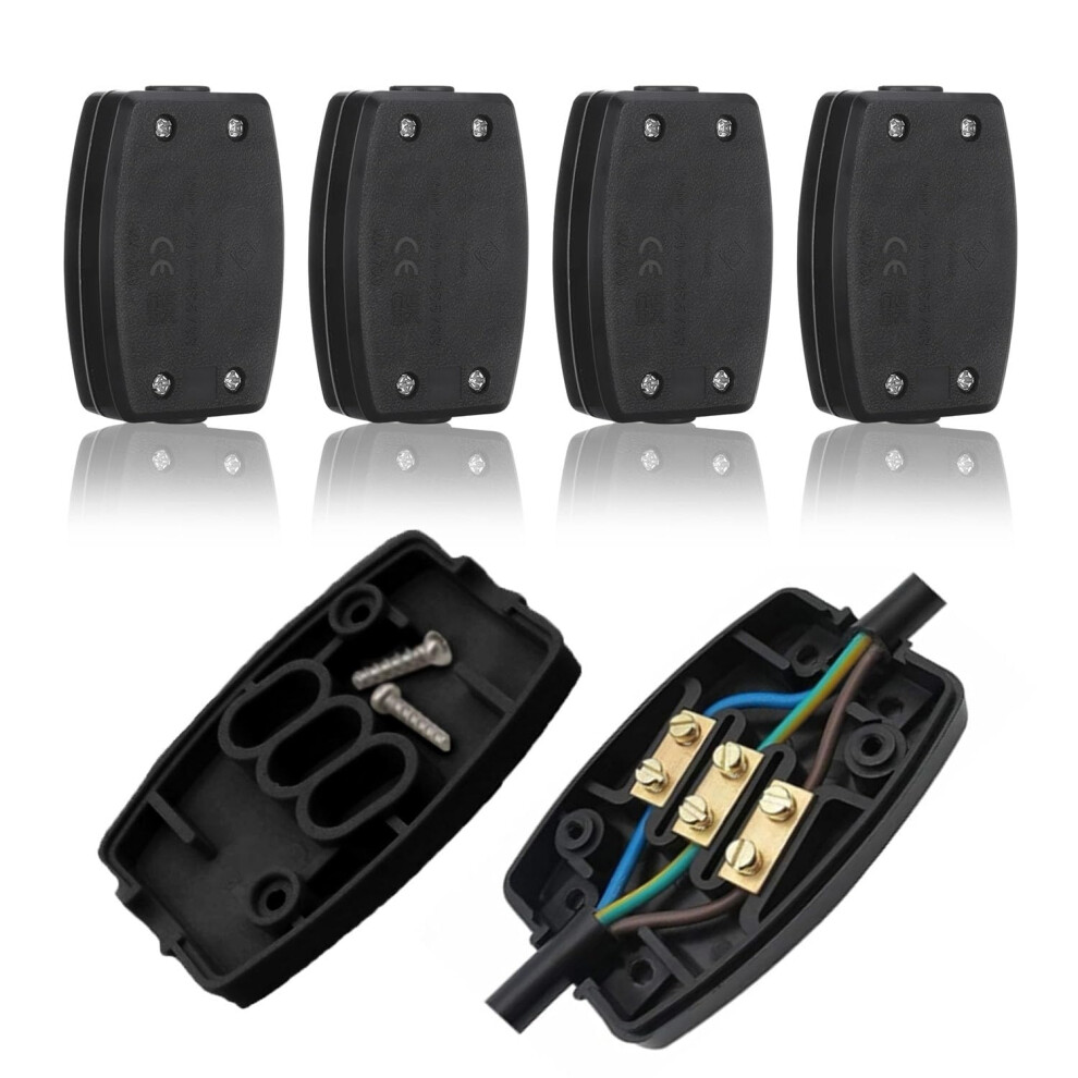 Wubayi 4 Pcs 3 Terminal Electrical Junction Box, 13Amp 250V Flex Connector 3 Core Cable Joiner Electrical Connectors For Indoor Lighting,Power,Wiring (Black)