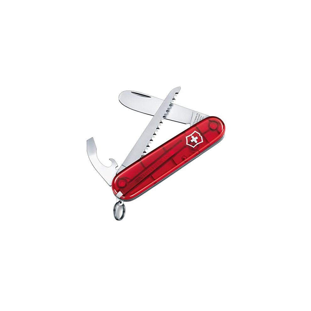 My First Victorinox Kids Swiss Army Knife, Small, Multi Tool, Camping Knife, 9 Functions, Blade, Transparent Red