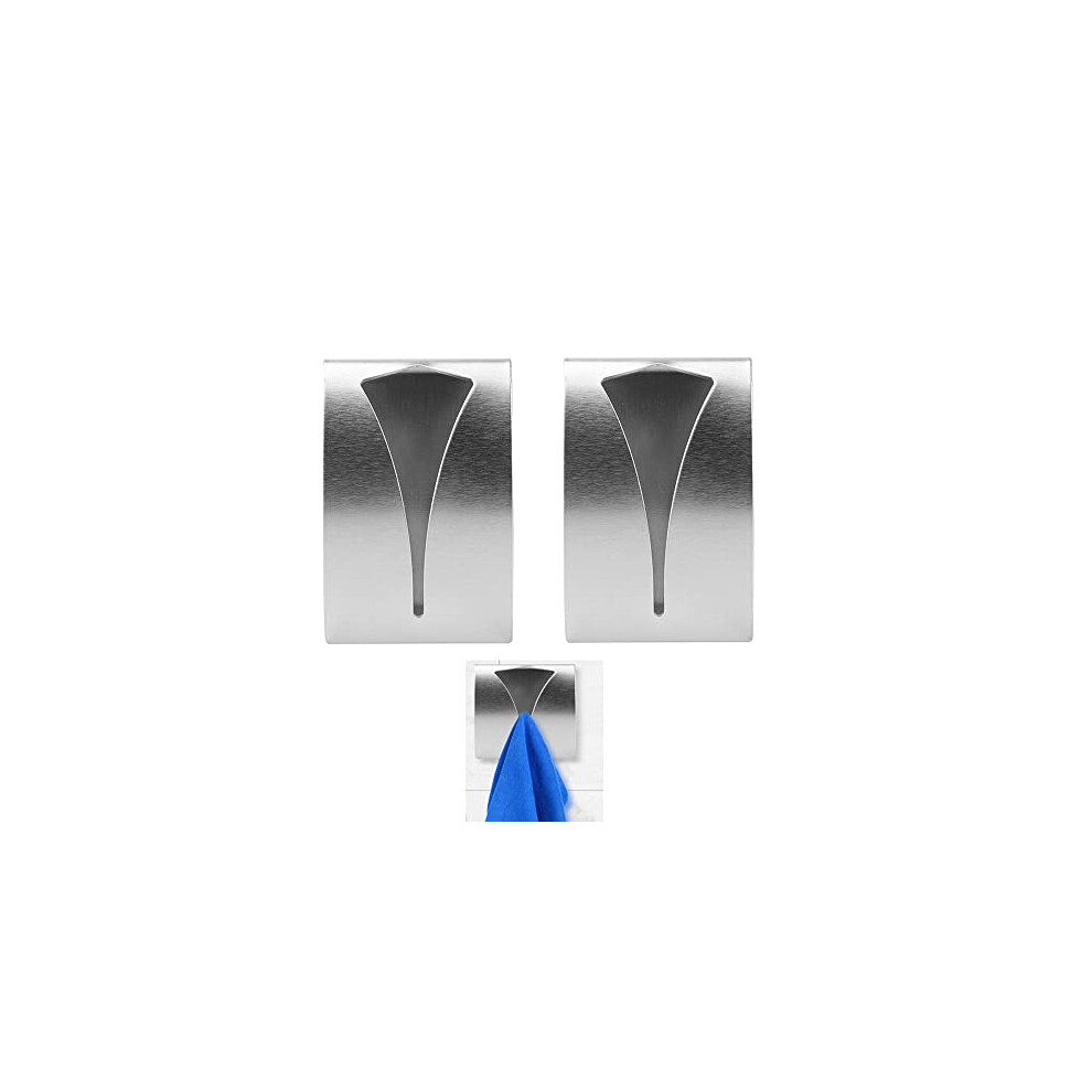 2PCS Self Adhesive Metal Towel Holders Tea Towel Hook, Stainless Steel Hand Towel Rack for Bathroom Kitchen, Wall Mount Hook Bath Towel Hanger No