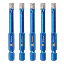 Diamond Drill Bit 6mm,BRSCHNITT 5pcs/pack 1/4 Inch Diamond Hole Saw Drill Bit for Porcelain Tile Ceramic Stone Granite Marble,Hex Shank Dry Drilling