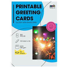 50 Inkjet Printable Greeting Cards A5 260gsm Gloss Inc Envelopes PPD-50-ENV-50