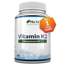 Vitamin K2 MK 7 200mcg - 365 Vegetarian and Vegan Tablets (not Capsules) - One Year Supply of High Strength Vitamin K2 Menaquinone MK7 from