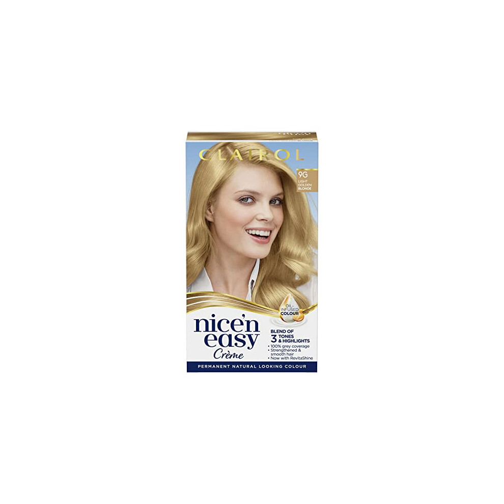 Nice'n Easy CrÃ¨me, Natural Looking Oil Infused Permanent Hair Dye, 9G Light Golden Blonde