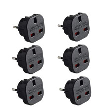 Q4UP6 Travel Adapter UK to Europe Black Plug Adapter UK to EU, UK 3 Pin to Plug European/France/Poland/Europe (EU) 2 Pin Adapter Travel – Pack of 6