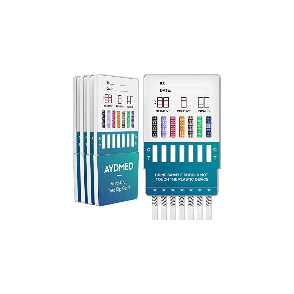 5 x Aydmed Professional 7-in-1 Rapid Drug Test Dip Cards Kit for Urine, Cocaine, Opiates, Methadone, Amphetamines, Cannabis, Ecstasy & Benzodiazepines