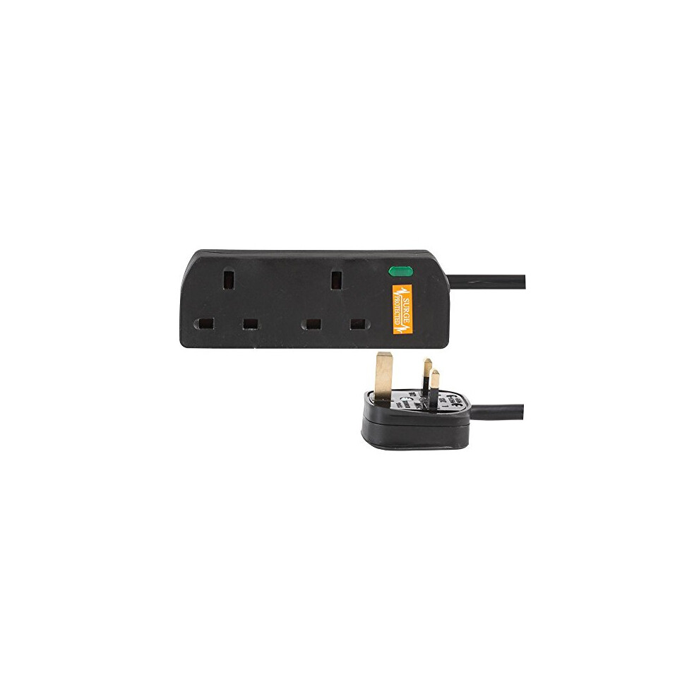 PL15364 2 Gang Surge Protected Extension Lead, 3m, Black