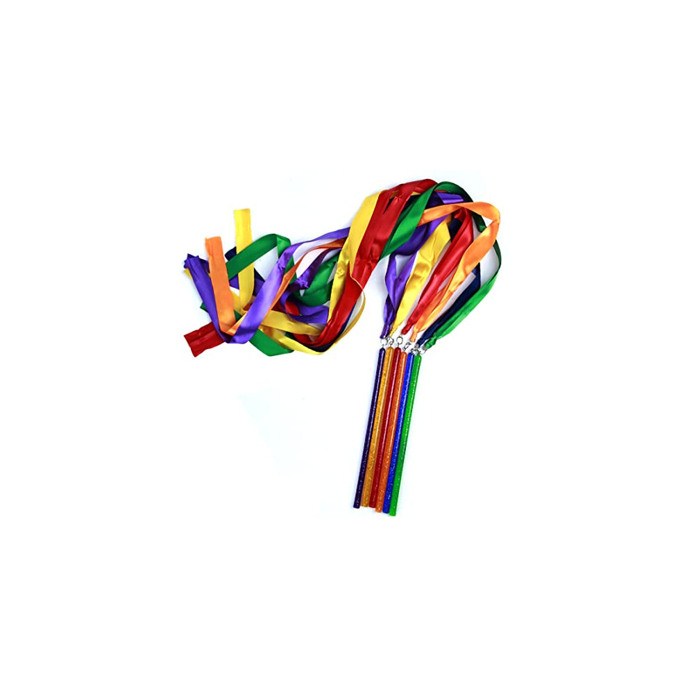 Gsi Multicolor Sparkling Gymnastic Ribbon Wands [6 Pack] With 9 Inch Stick And 1 Meter Ribbon For Gym, Training, Circus, Dance, Baton Twirling, Dancing