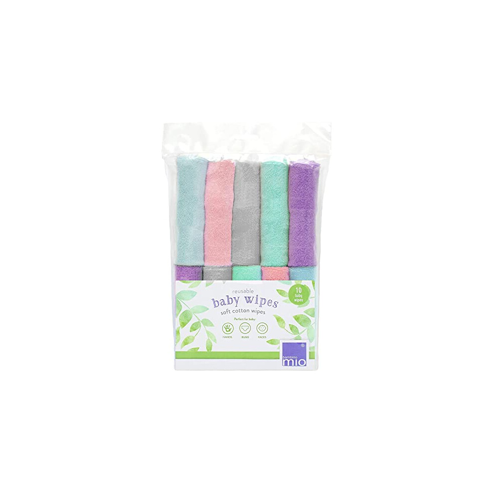 Bambino Mio, Reusable Baby Wipes - Everyday - Eco-Friendly, Chemical-Free, Double-Sided Washable Wipes, Pack of 10, Cloud