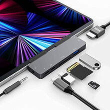 Adapter for iPad Pro USB C Hub for iPad Pro 11 12.9 M2 M1 2022-2018,7in1 USB C Hub with 4K HDMI,3.5mm Jack,USB3.0,PD 60W,SD/TF,USB-C Data,iPad Air 4/5