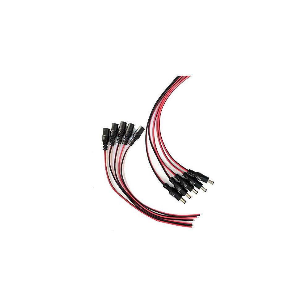 5Pairs Dc Power Pigtail Cable Male Plug And Female Socket 2.1X5.5mm, 12V 5A For Cctv Security Camera And Lighting Power Adapter, 26Cm 619191817153