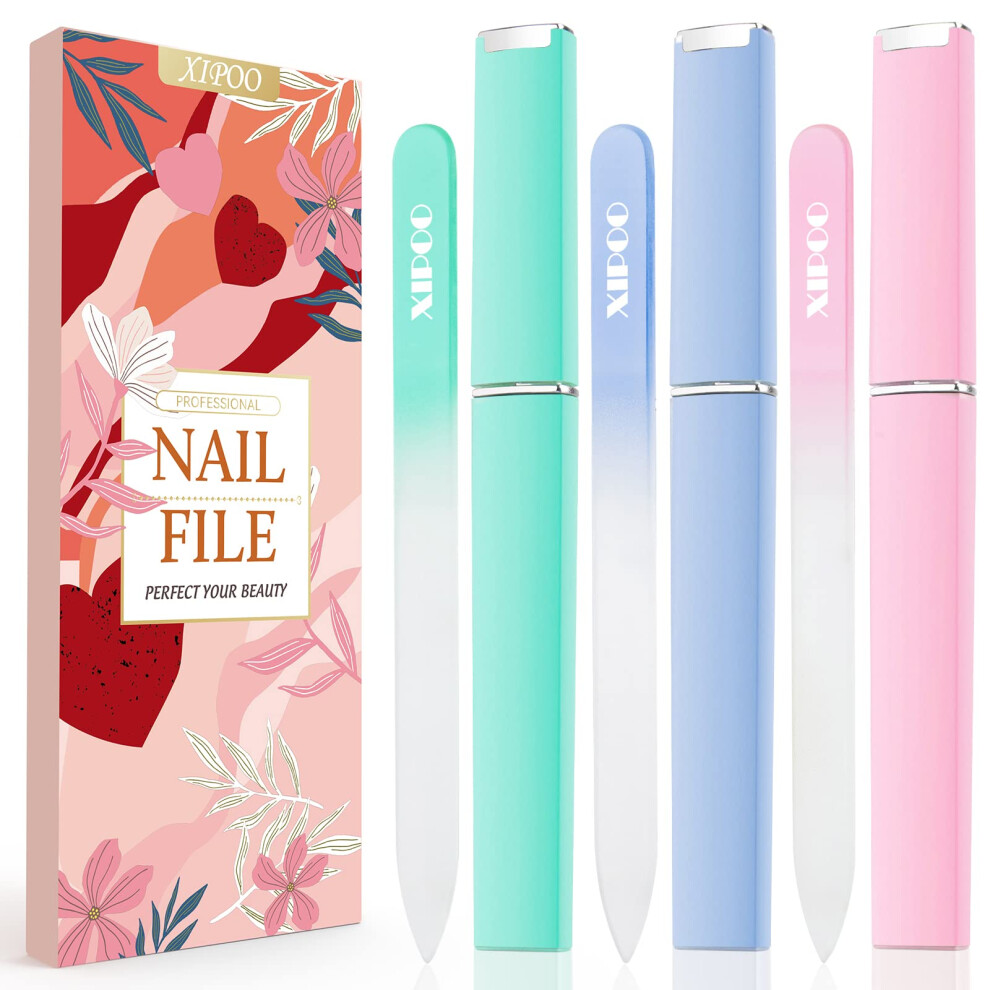 Nail File Glass Nail File 3 Pack Premium Glass Nail File with Case Crystal Nail File Professional Salon Manicure Tool for Natural Nails