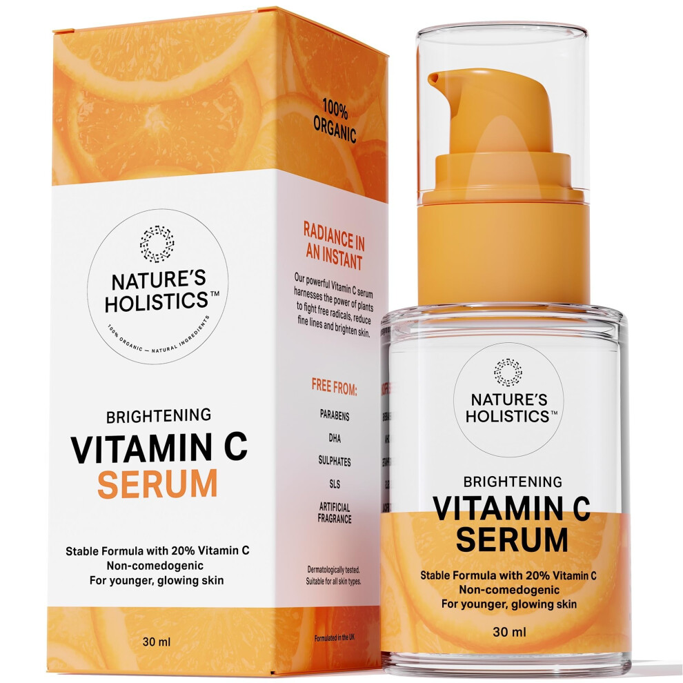 Nature's Holistics Vitamin C Face Serum - 20% Vitamin C Serum For Face With Hyaluronic Acid & Vit E - Brightening & Hydrating Serums Skincare, Vitamin C Serum For Face