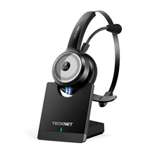 Wireless Headset with Microphone Noise Cancelling, Bluetooth Headset with Microphone for Laptop, All Day Battery Life with Charging Dock for Office,