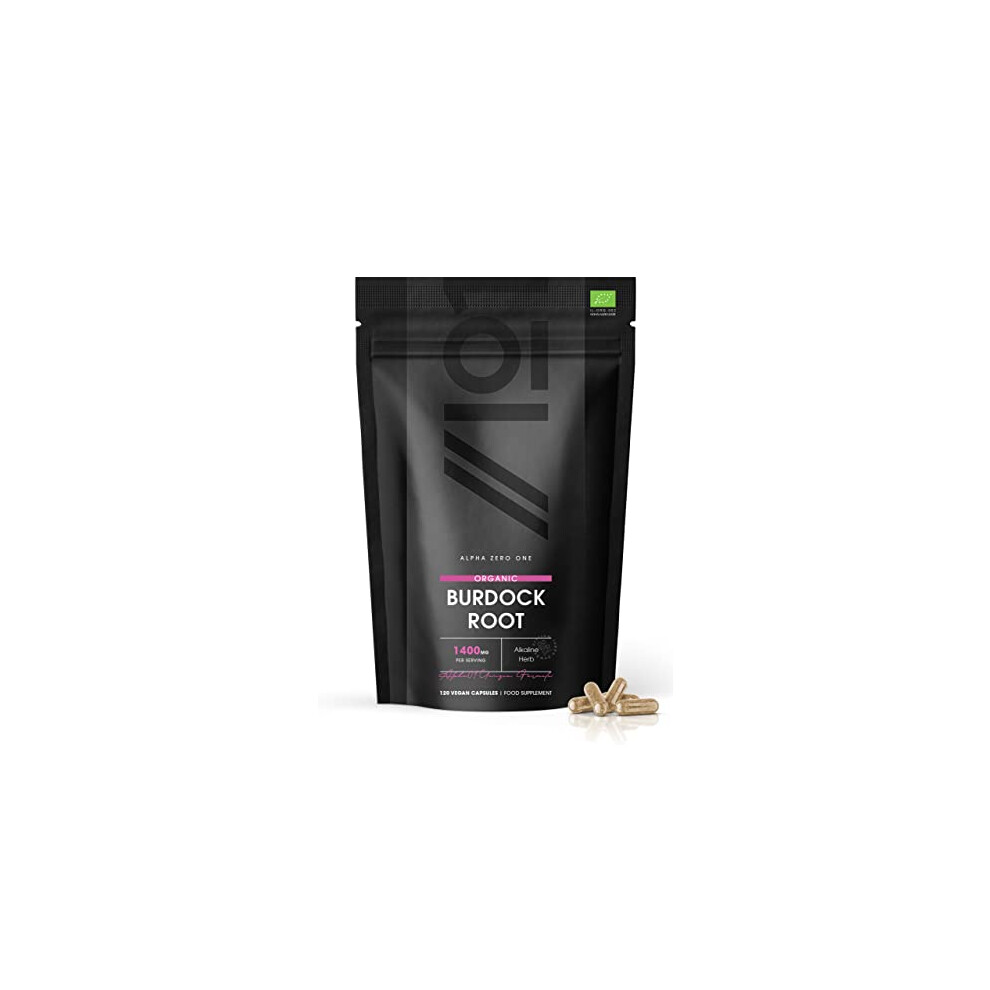 Alpha01 Organic Burdock Root 1400Mg - High Strength Alkaline Arctium Lappa - Non-Gmo, Gluten Free, Halal. 120 Vegan Capsules