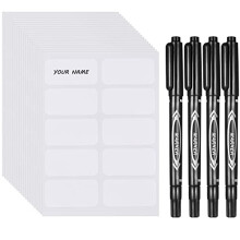 200Pcs No-Iron Clothes Labels for Kids Writable Fabric Labels with 4Pcs Permanent Fabric Marker Pens, Waterproof Name Labels Clothing Tags,