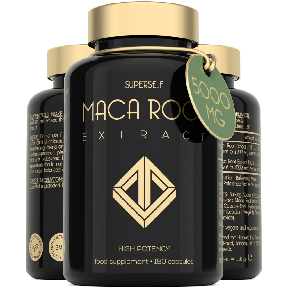 Maca Root 5000mg - Maca Root Capsules for Women & Men - High Potency Herbal Booster - Black & Yellow Macca Root Powder Extract - 180 Maca Tablets