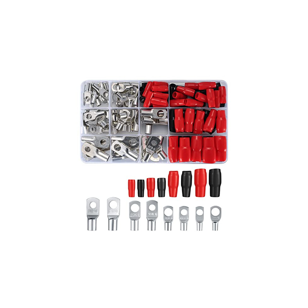 120 Pcs Bolt Hole Tinned Copper Terminals Set, Copper Ring Lug Terminals, Cable Lugs Ring Battery Sc Terminals Set, Wire Terminals Crimp Connector 747492163539