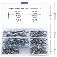 180 Pcs Aluminum Blind Rivets, Pop Rivets Assortment Kit, Flange Blind Rivets with Steel Shaft Mandrel Assortment Kit for Fixing Component