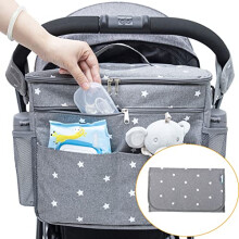 Large Buggy Organiser Bag,Waterproof 22L Pushchair Organiser w/Cup Holders,Multifunctional Pushchair Bag w/Removable Divider,Insulated Lining,Extra 2