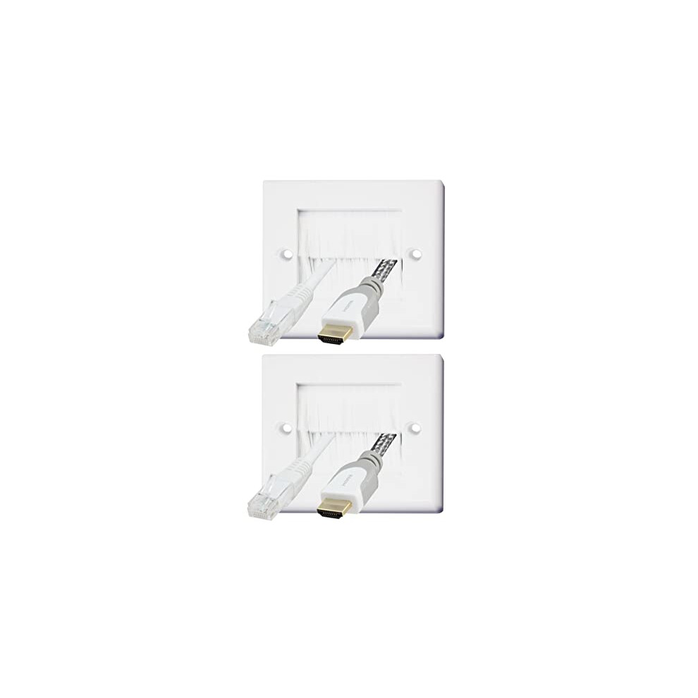 Auline White Brush Single 1 Gang Wall Outlet Cable Entry Plate Tidy Mount Face Plate Wall Plate (2)