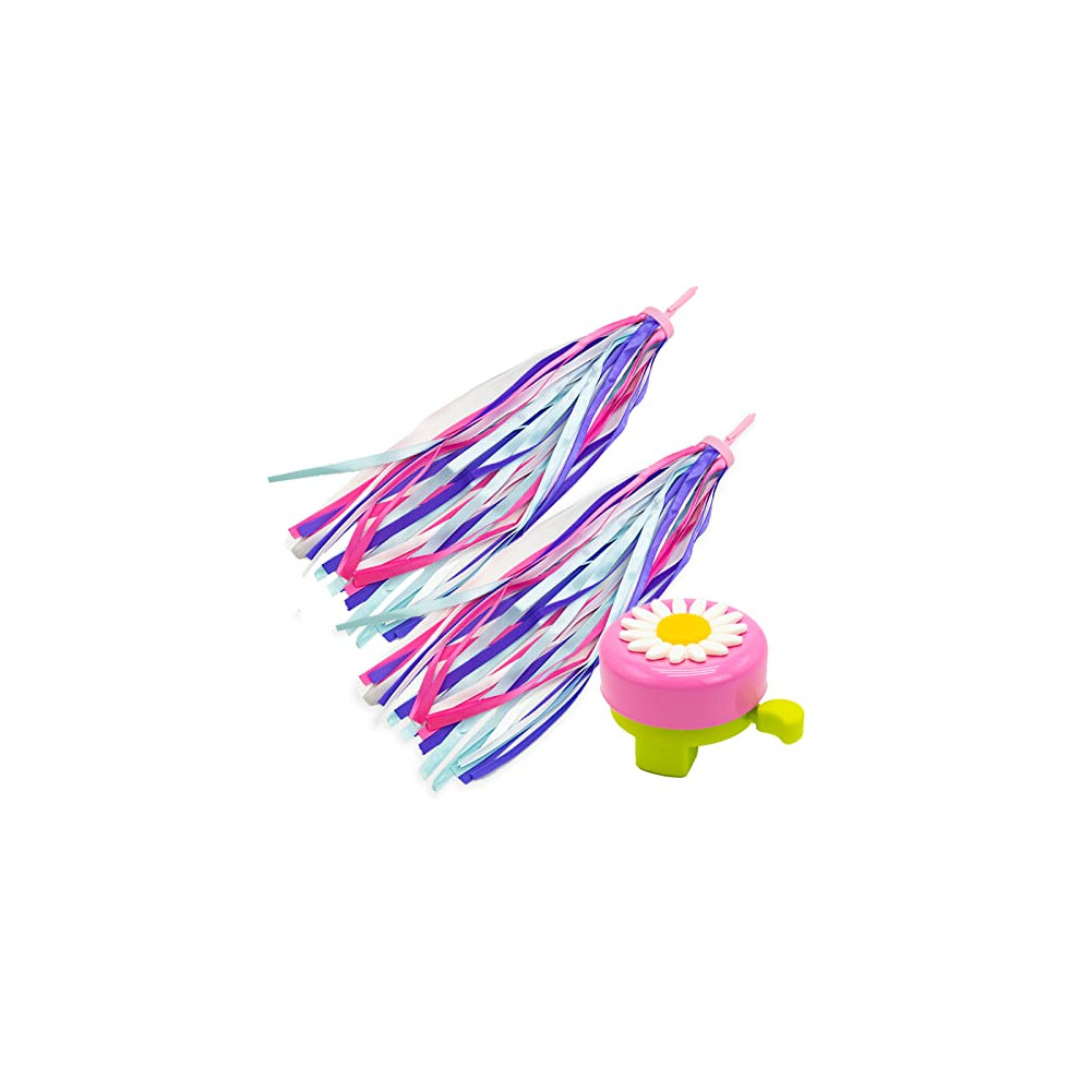 1 Pack Kids Bike Bell  2 Pack Girls Bike Tassels, Rainbow Streamers for Children's Bike