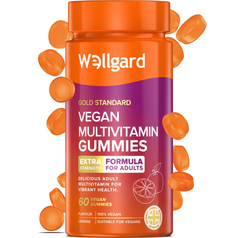 Vegan Multivitamin Gummies by Wellgard - Chewable Multivitamins Adults, 60 Vitamin Gummies, Orange Flavour (Adult Gummies)