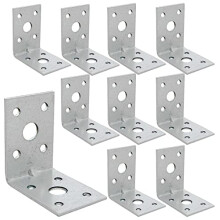 10 x Reinforced Angle Brackets (50 x 50 x 35 x 2) Heavy Duty Corner Connecting Braces with Beading Timber Wood Metal Joining Fixing L Galvanised Sheet