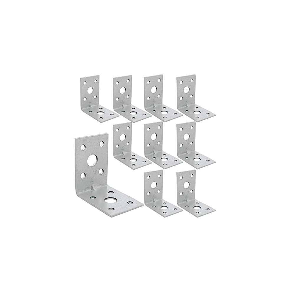 10 x Reinforced Angle Brackets (50 x 50 x 35 x 2) Heavy Duty Corner Connecting Braces with Beading Timber Wood Metal Joining Fixing L Galvanised Sheet