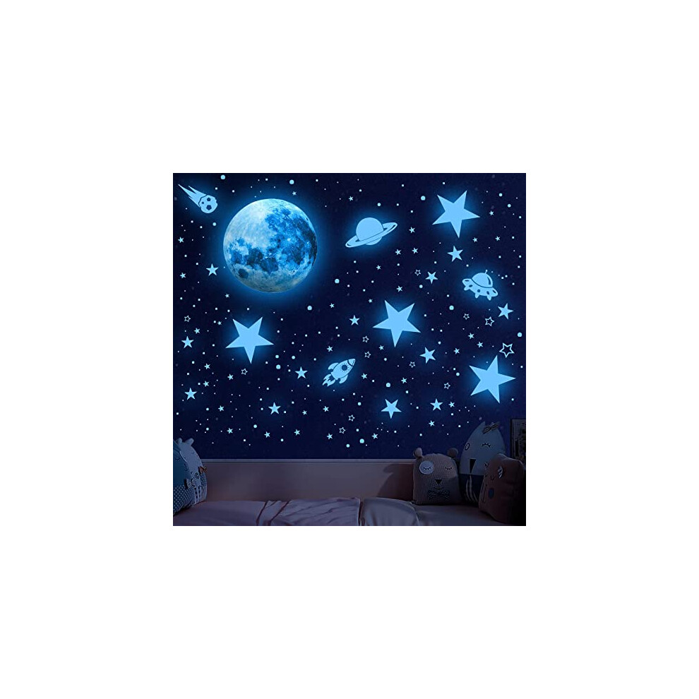 603Pcs Glow In The Stars Stickers, Glow In The Stars Ceiling, Moon And Stars Wall Decals Planets Solar System Wall Stickers For Kids Boys Dark Seeshine