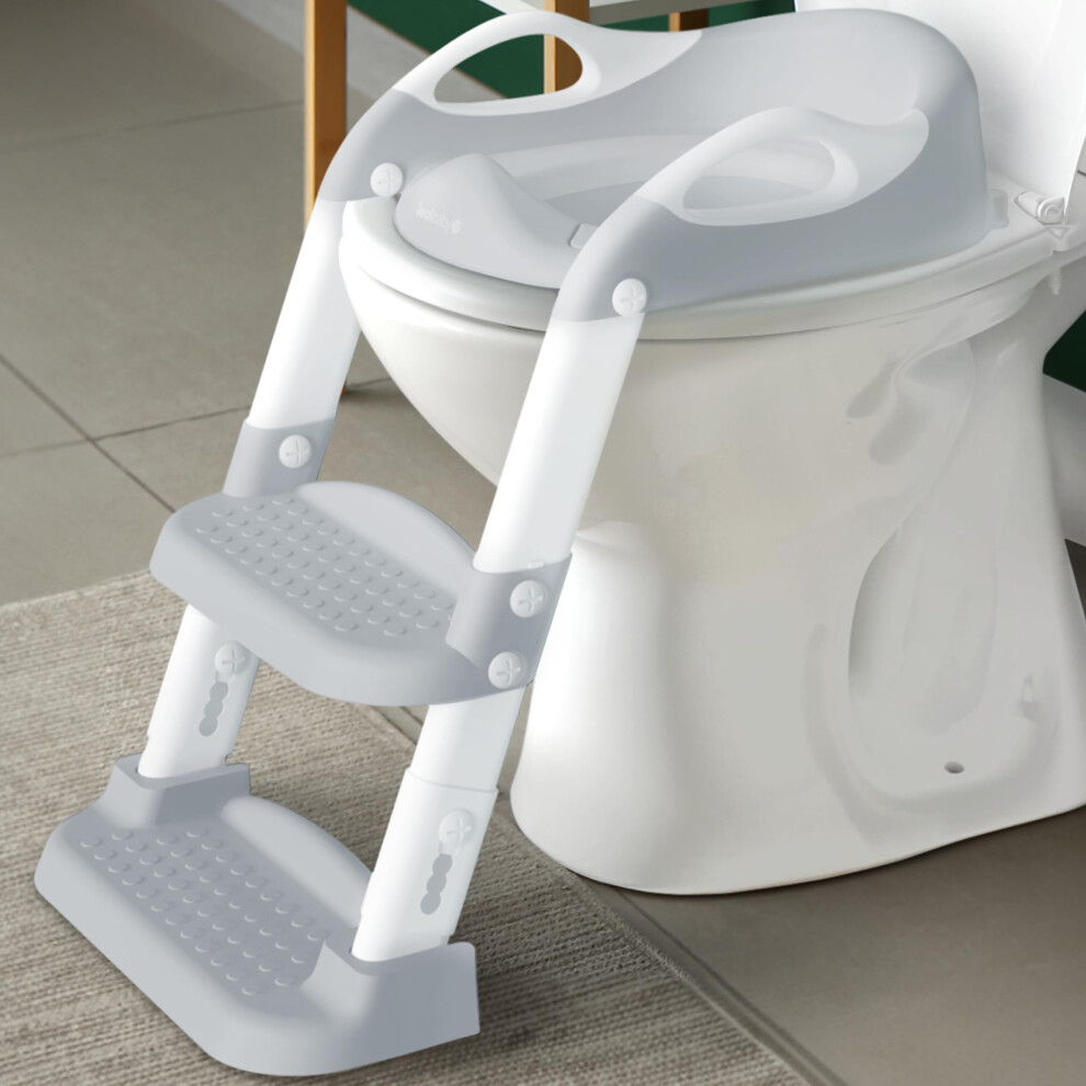 Jool Baby Products Gray Potty Training Ladder - Soft Cushioned Seat, Adjustable Height, Collapsible, Non-Slip With Splash Guard - Ready Step Go! - Jool Baby (Gray)