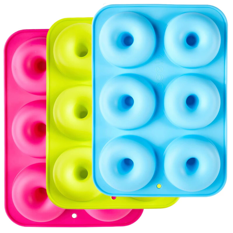 Silicone Donut Moulds,3 Pack Silicon Doughnut Mould,Large Non-Stick 6 Cavity Molds Doughnut Tray Donut Pan,Bagel Baking Tin,Muffin Cupcake Biscuit