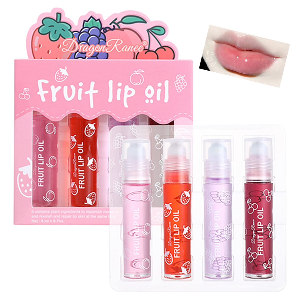 Girls Roll On Lip Gloss Set with Case, 4 Pcs Glossy Lip Make up for Kids and Teens Fruity Flavors, Kid Friendly, Party Gift, Best Friends