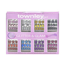 96 Pcs Glitter-Glamup & Metallic Press-On Nails Artificial Fake False Nails Set for Kids with Pre-Glue Full Cover Acrylic Nail Tip Kit, Great for