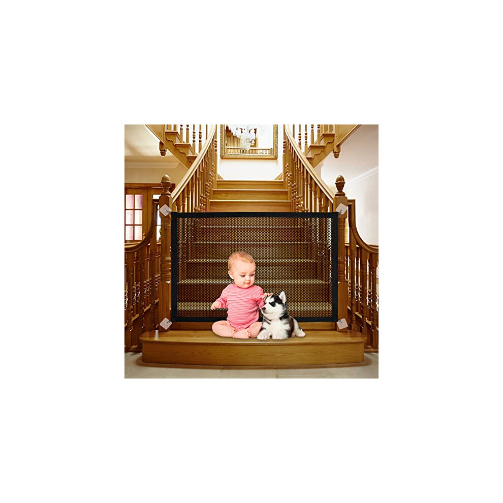 Stair Gates for Dogs, 90x72cm Portable Mesh Dog Gates Indoor extendable no drilling, Safety Baby Gate Easy Install Anywhere, Stair Gates for Baby
