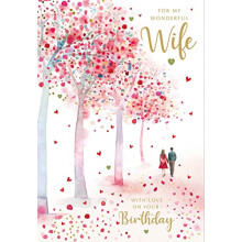 'Wonderful Wife' Large Birthday Card - Cherry Blossom Walk Embossed with Foil - Eco-Friendly & Recyclable
