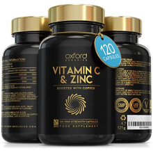 Vitamin C and Zinc Capsules, 1200mg Vitamin C Boosted with 40mg Zinc & 2mg Copper per Serving | 120 High Strength Vegan Capsules | Balanced VIT C and
