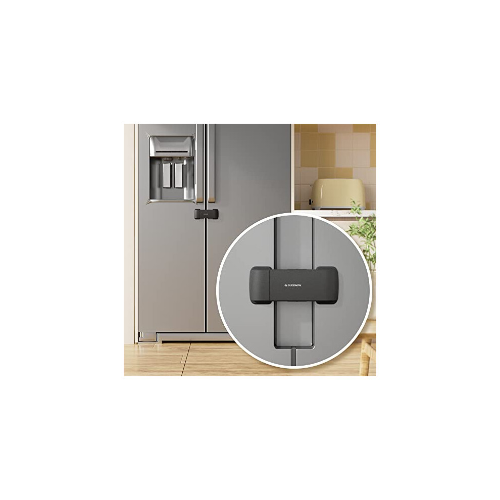 Updated French Fridge Lock French Door Refrigerator/Freezer Lock Apply To Max 2.28"(58Mm) Two Door Gap Distance,Cabinet Cupboard Lock For Kids & Eudemon
