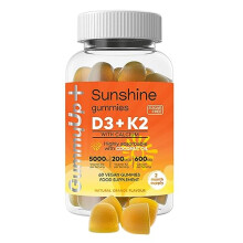 Vitamin d Gummies with K2 and Calcium, High Strength Sugar Free Sunshine Gummies, 2 Months Supply, Natural Orange Flavoured Vegetarian Gummies