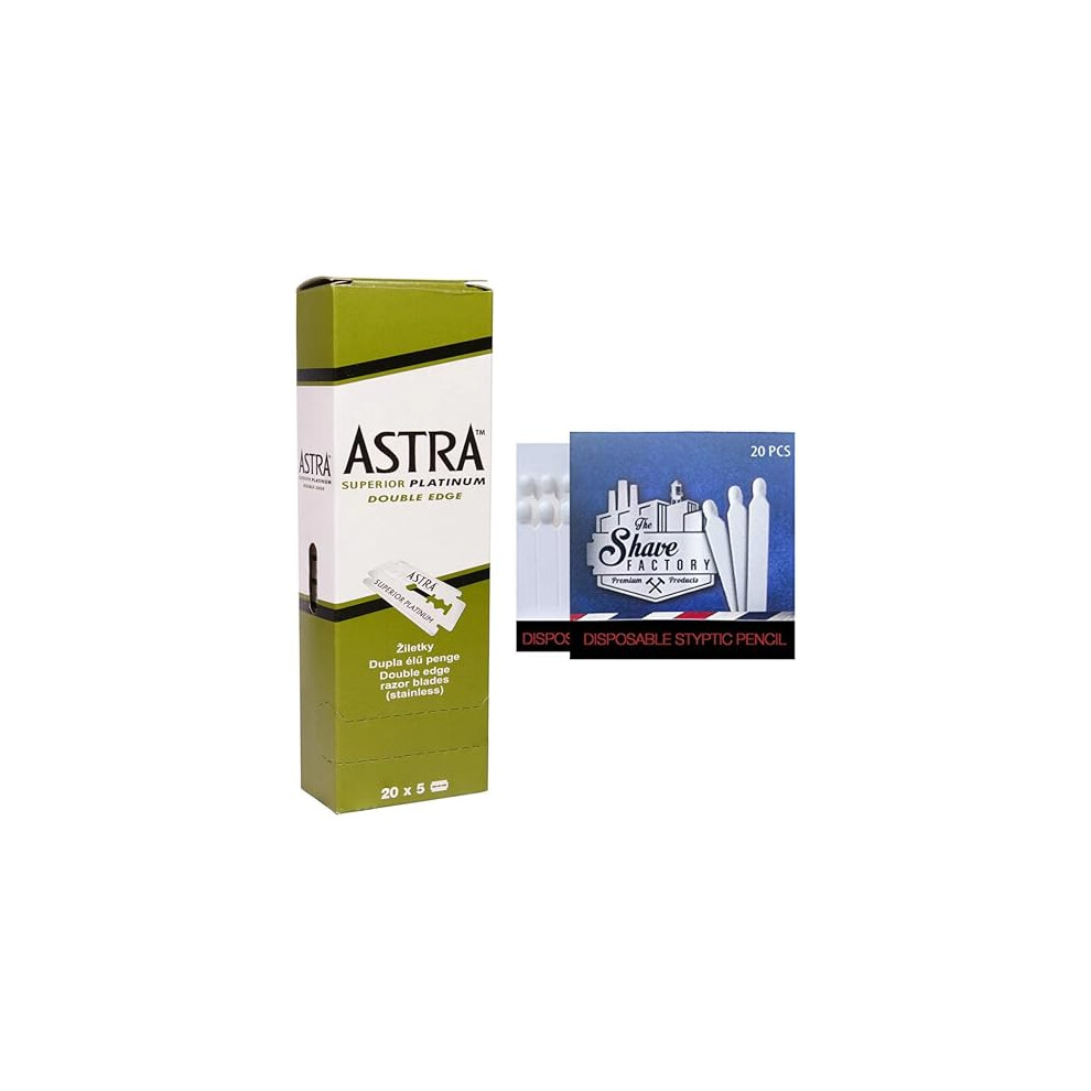 The Shave Factory Ultimate Shaving Kit Of 100 Astra Superior Platinum Double Edge Razor Blades With 20 Free Styptic Matches - Smooth Shaves And Quick