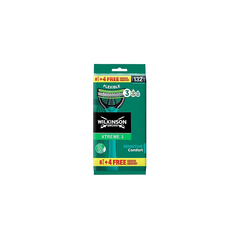 Xtreme 3 Sensitive Disposable Razor for Men 8+4