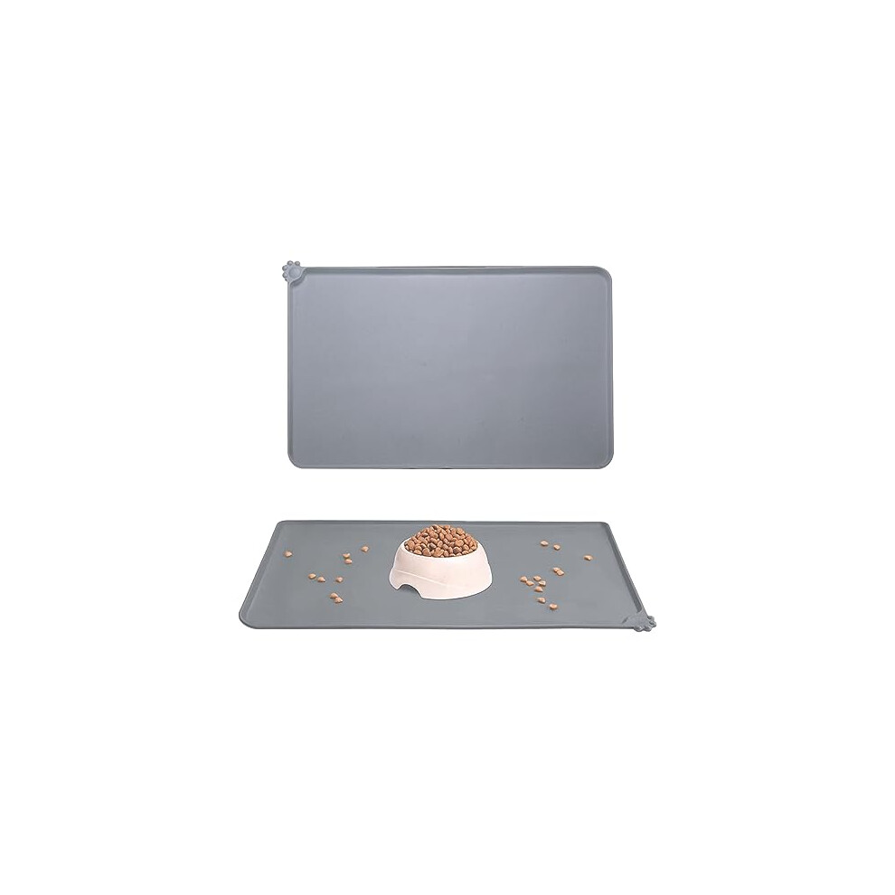 1pcs Gray Pet Feeding Mat (48cm*30cm), Silicone Cat and Dog Feeding Mat, Pet Food Mat, Pet Bowl Placement Tray, Non-slip and Waterproof, Suitable for