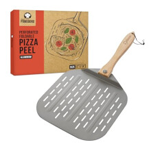 Aluminum Metal Pizza Peel with Foldable Wood Handle for Easy Storage, Pizza Spatula, Gourmet Luxury Pizza Paddle for Baking Homemade Pizza Bread (12