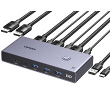 8K@60Hz Displayport KVM Switch, DP 1.4 KVM Switcher Support 4K@240Hz, 4 Port USB Switcher [1 USB C and 3 USB A Port] Share Keyboard, Mouse, Hard Drive